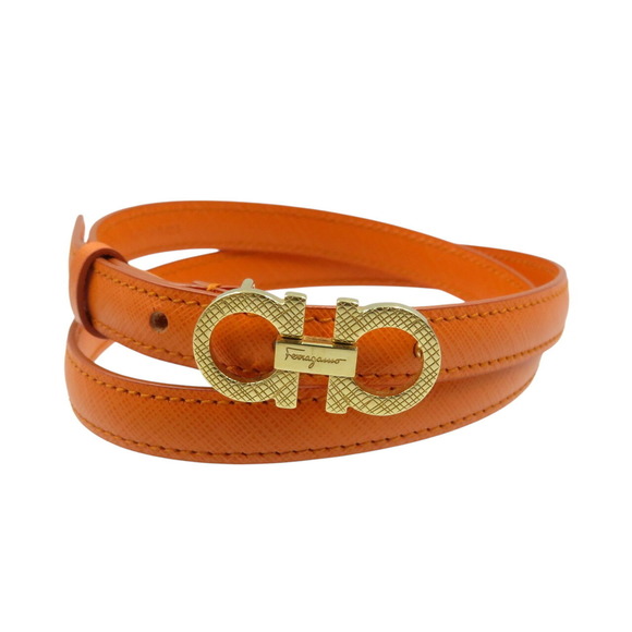 Salvatore Ferragamo Gancini DD-23 B325 Leather Orange Cm-75 Belt